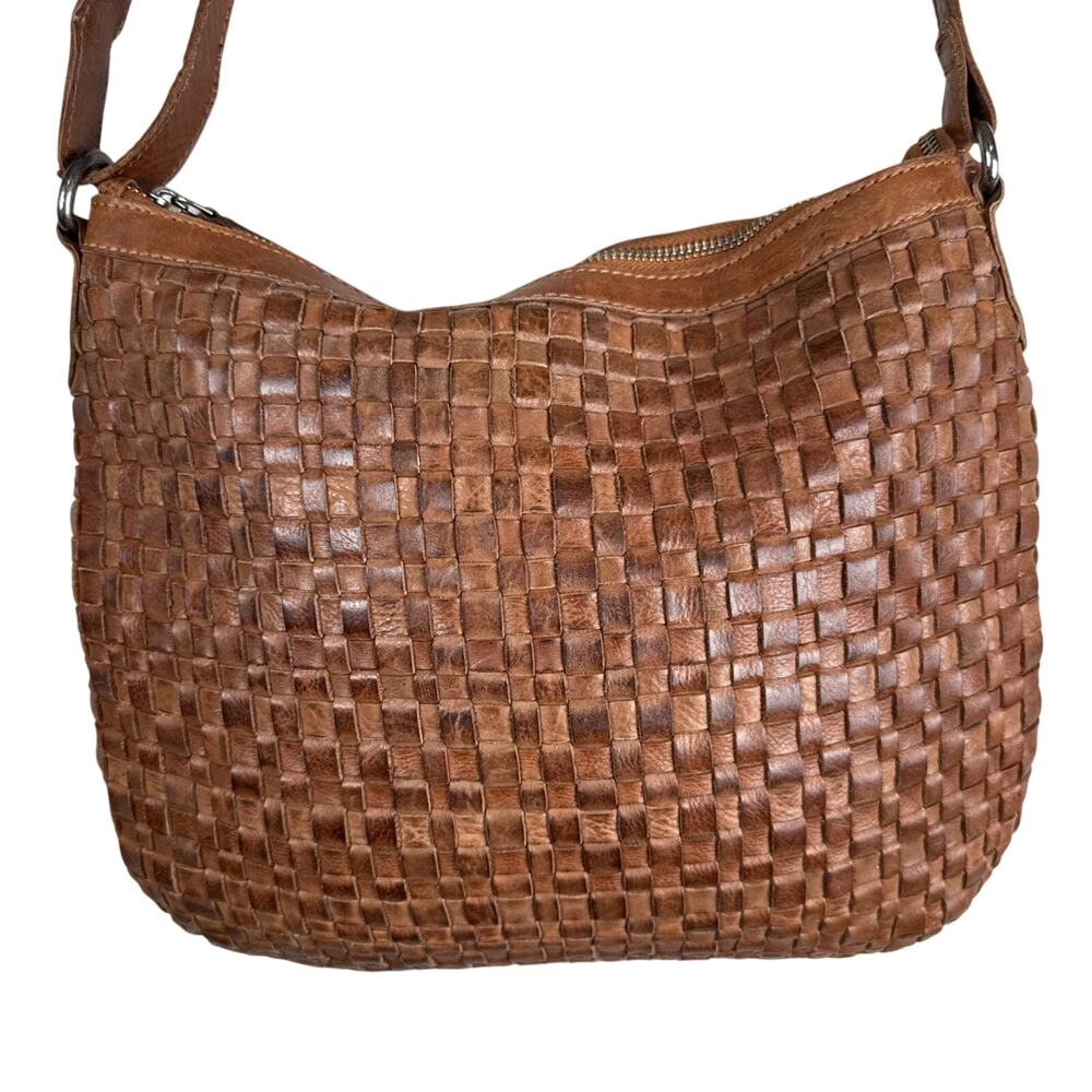 Vilenca Holand Womens Woven Brown Leather Crossbody Bag Purse Boho Zip Pocket